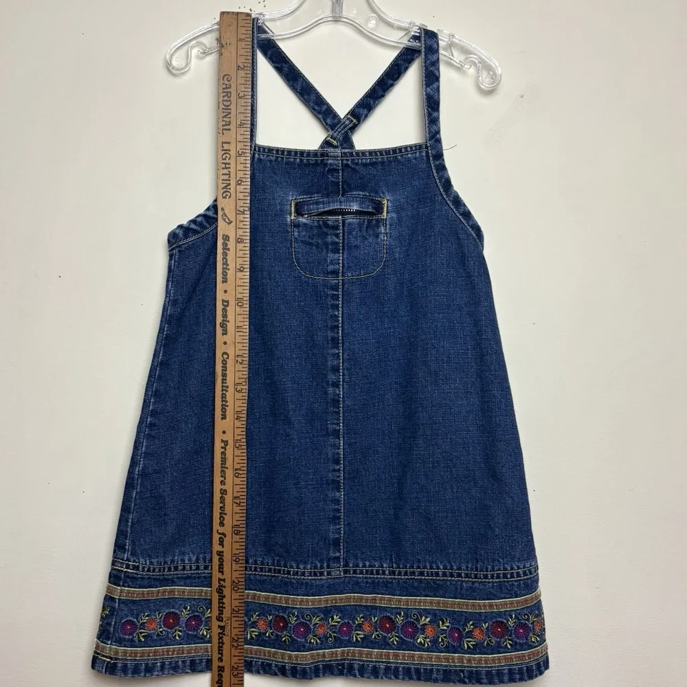 Vintage Girls Gymboree Sz M - 4y Denim Jean Dress Embroidered Flowers